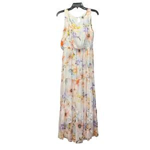 NWT Small Lara Guidotti Sleeveless Maxi Dress Silk Blend Cream Pastel Floral